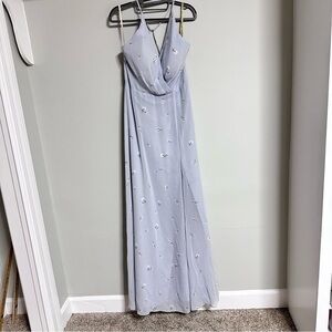 Jenny Yoo Soft Blue Maxi Dress 14 faux wrap bust lined side slit flowing   New